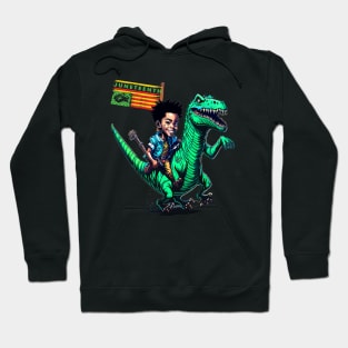 Juneteenth black king riding t rex dino funny boys kids flag Hoodie